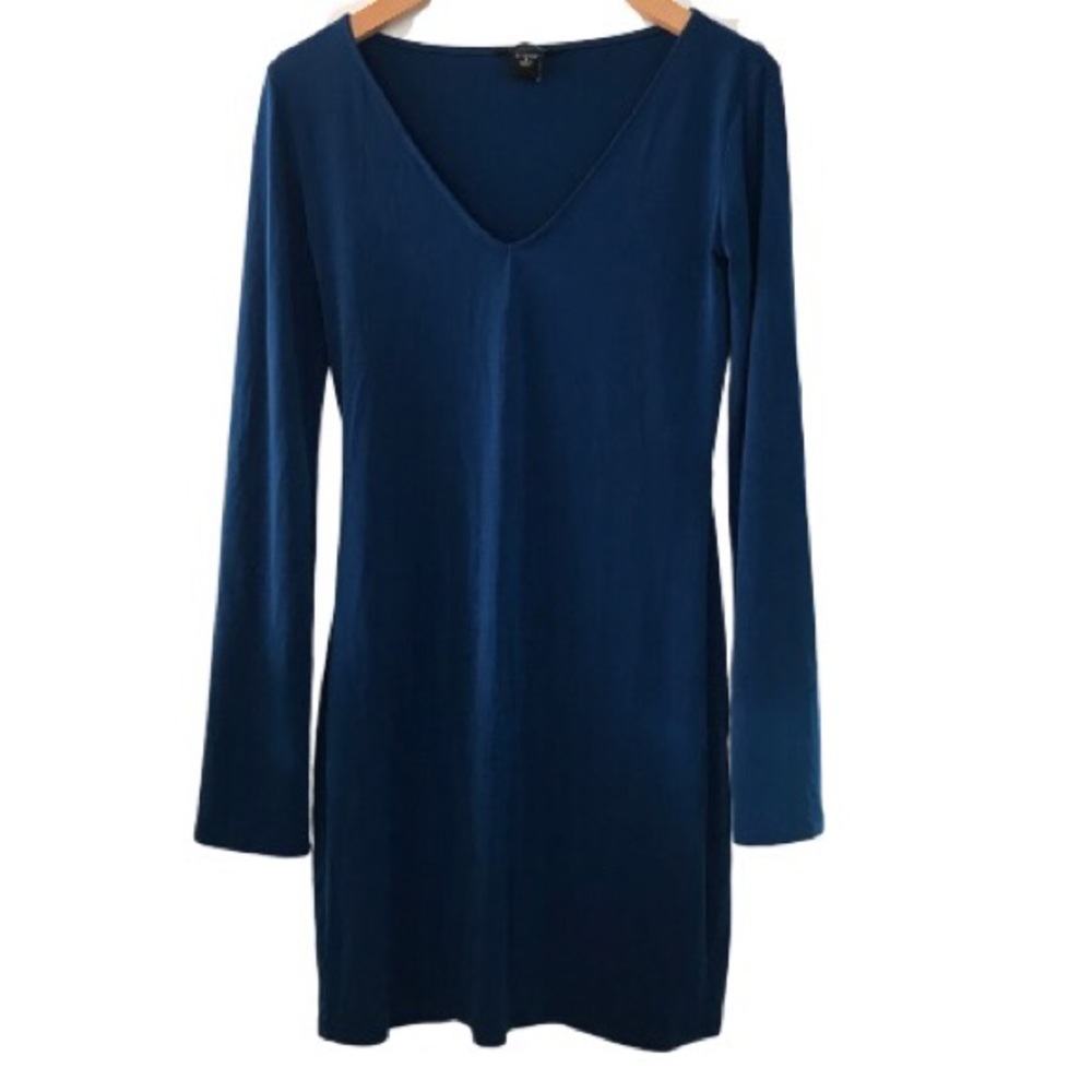 MODA INTERNATIONAL Blue Long Sleeve V-Neck Dress